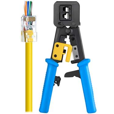 Imagem de Everest Media Solutions Ferramenta de crimpagem RJ45 para extremidade do conector de passagem – Corte, tira, crimpagem EZ, cabos Ethernet Cat5e e Cat6 – Crimpador resistente para plugues RJ45