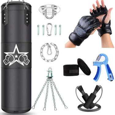 Imagem de Saco de pancada para adultos, conjunto de saco de boxe pesado, 120 cm, (8 em 1) conjunto de equipamentos de treinamento de boxe para MMA Kickboxing, karatê, treinamento de academia em casa (não