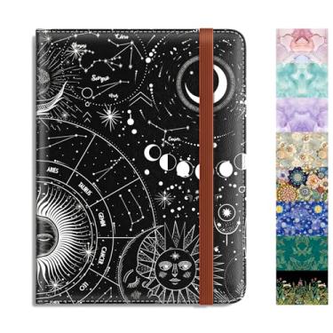 Imagem de Rimilak Porta-passaporte, carteira de passaporte com bloqueio de RFID com janela transparente para passagem aérea, protetor organizador de documentos de viagem de couro para mulheres e homens, Sol e