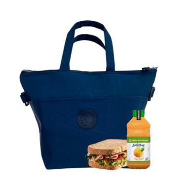 Imagem de Bolsa Térmica Com Alça Caixa Porta Marmita Lanche Bebida Esporte 8 L Lancheira Marmiteira Cooler Academia Feminina (Azul Marinho)