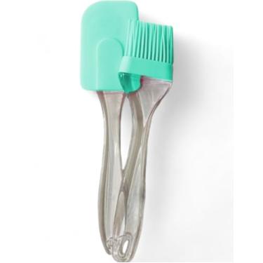 Imagem de Arranhei - Kit pra Confeitaria: Espátula e Pincel de Silicone, Flexível, Verde e Turquesa, para Bolo, Alisar Bolo, Confeiteiro, Ferramentas de Confeitaria