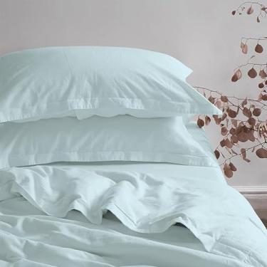 Imagem de Pizuna Fronha Algodão Bebe Azul, 400 fios de algodão 100% sateen de fibra longa fronhas 50x70 cm com aba elegante de 5 cm - 2 pecas