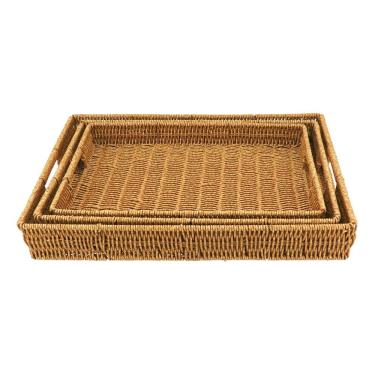 Imagem de Jg 3Pç Bandeja Plástico Decorativa Para Servir Natural