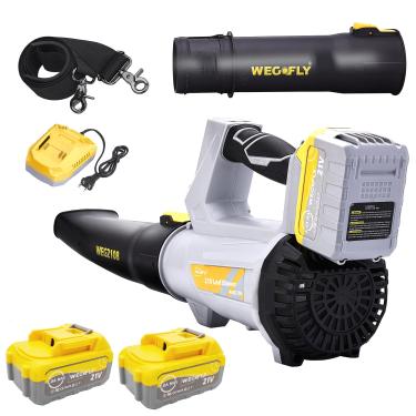 Imagem de WeGofly Soprador de folhas sem fio, 2 baterias e carregador de 21 V 6,0 Ah, sopradores elétricos sem fio de 500 CFM/150 MPH para limpeza de pátio, cuidados com o gramado, folhas sopradoras e neve