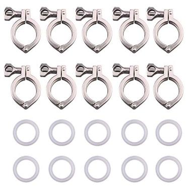 Imagem de DERNORD Grampo triplo de aço inoxidável 304 de pino único resistente com porca de asa para virola TC com 1 peça de vedação de silicone (3,8 cm Tri-clamp + vedação de silicone) (3,8 cm Tamanho do grampo triplo: pacote com 10)