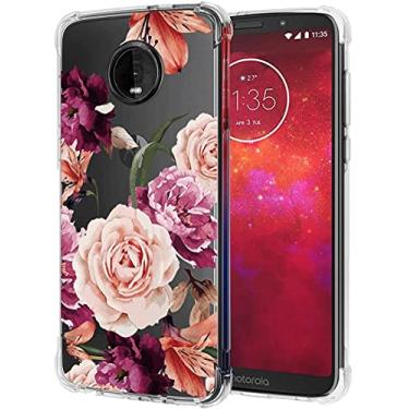 Imagem de Booceicd Capa para Moto Z3, Capa para celular Moto Z3 Play com flores, à prova de choque, floral, macia, flexível, fina, fina, para Motorola Moto Z3 (flor roxa)