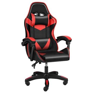 Imagem de Simple Deluxe Racing YSSOA Gaming, Cadeira de computador giratória ergonômica ajustável de couro com encosto de cabeça e suporte lombar, vermelho/preto