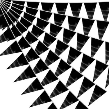 Imagem de Bandeira de flâmula triângulo preto de 20 m/65 pés bandeira de tecido metálico guirlanda para Natal, formatura, aniversário, noivado, despedida de solteira, feriado, festa de Halloween, festa de
