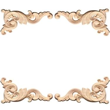 Imagem de Susuntas 4 peças Aplique de Madeira Esculpida Canto Aplique de Madeira Decalque Porta Armário Esquadro Canto Onlay Móveis Sem Pintura J202