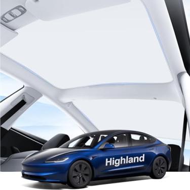 Imagem de PSLER Toldos para telhado - Apto para 2024 Modelo 3 Highland Atualizado Vidro Telhado Sombra de Teto Isolamento Solar Proteção de Raios UV para Model 3 Highland Accessories 2024 Bege