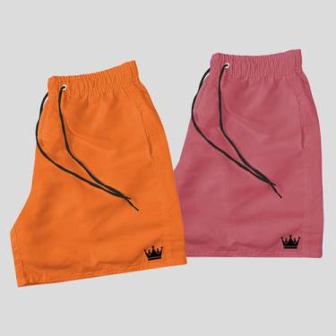 Imagem de Kit 2 Shorts Praia Masculino Neon Coroa e Cordão Preto - MP Moda Mascu