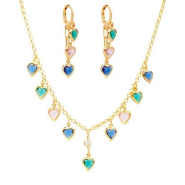Imagem de Conjunto Coração Brinco+ Choker Banho de Ouro 18k - Crislu