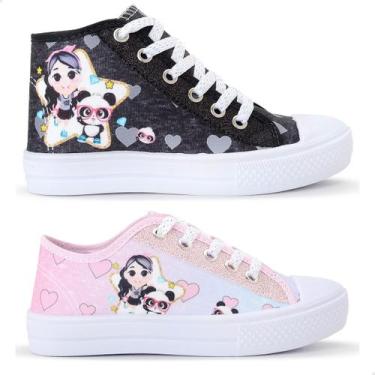 Imagem de Kit Combo 2 Pares Tênis Casual Infantil Feminino Botinha e Cano Baixo 