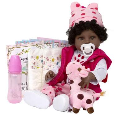 Imagem de Bebe Tipo Reborn Negra Princesa Girafinha Fofa 46cm 14 Itens - Cegonha