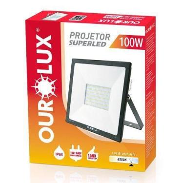 Imagem de Refletor LED SLIM IP65 100 watts Bivolt 6500K Branco Frio OUROLUX 