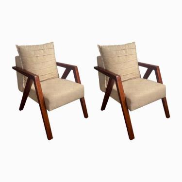 Imagem de Kit 2 Poltronas Monalisa Decorativa Mona Pés de Madeira Maciça Linho B