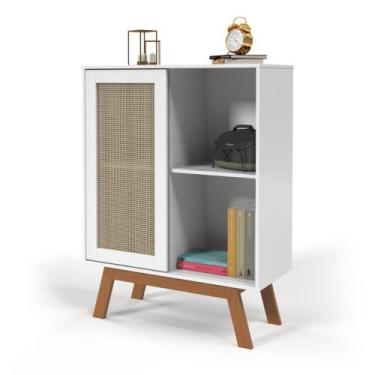 Imagem de Mesa de Cabeceira Alta Rattan MDF Branco Ofertamo Quarto