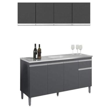 Imagem de Balcão de Pia Tatiane 145 cm e Armário Aéreo Andréia 4 Portas 150 cm C