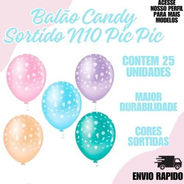 Imagem de Balão Pic Pic Candy Sortido N10 C/25un Festa Aniversario - Crgfestas