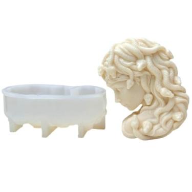 Imagem de Molde de vela Medusa, molde de silicone de retrato lateral para sabão de cera de soja artesanal, molde de resina epóxi de perfil para decoração de festa em casa e casamento
