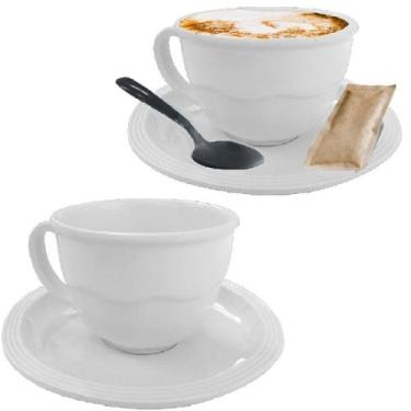 Imagem de Kit 2 Xícaras Caneca com Pires Branco Melamina 200ml Café - Best