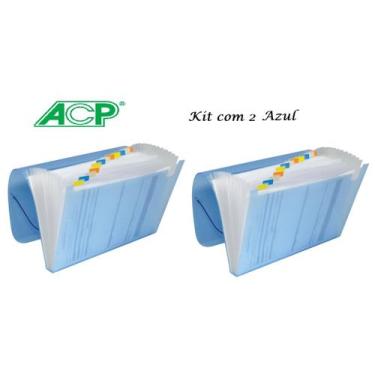 Imagem de Pasta Sanfonada Plastica A4 12 Divisoes Azul Kit c/2 Pcs ACP