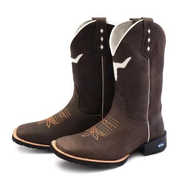 Imagem de Bota Botina Texana Em Couro Legítimo Masculina e Feminina Bordado Cara