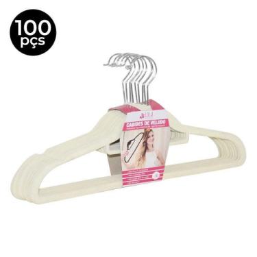 Imagem de Cabide de Veludo Adulto com Gravateiro 42cm Bege - 100 pecas - LOLADEC