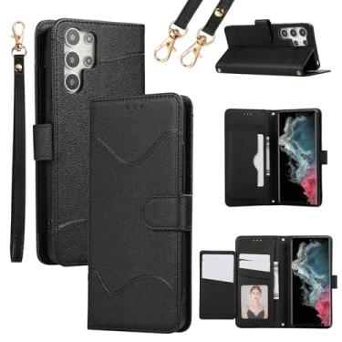 Imagem de Furiet Capa carteira para Samsung Galaxy S23 Ultra 5G com alça de pulso e alça de ombro, suporte para cartão, 7+ compartimentos para cartões, bloqueio de RFID, capa fina para celular S23Ultra 23S S 23