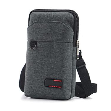 Imagem de Bolsa de viagem para celular, bolsa tiracolo com alça de ombro para iPhone para mão com cordão de pescoço, carteira para passaporte de caminhada para smartphone (camada única cinza escuro)
