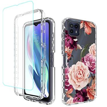 Imagem de Yerebel Capa para Moto G50 5G, Motorola G50 XT2149-1 com protetor de tela de vidro temperado, design floral à prova de choque, capa protetora para celular para Motorola Moto G50 5G (flor roxa)