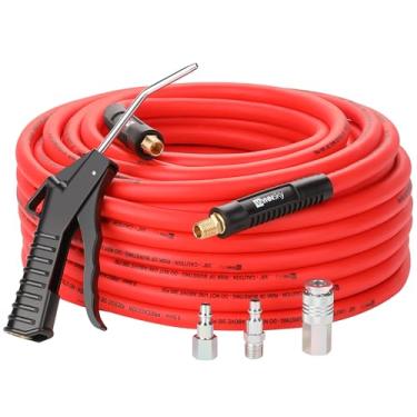 Imagem de WYNNsky Mangueira de compressor de ar de 3/20.3 cm × 30 pés com roscas MNPT de 1/10.2 cm, material híbrido, peso leve, acoplador universal de 1/10.2 cm e plugue I/M, pistola de sopro de ar