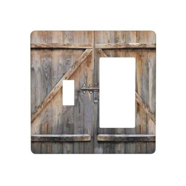 Imagem de Conjunto de decoração de porta de madeira de celeiro de cabana ocidental Old Country com botão único/basculante para cozinha, estilo vintage, de madeira, 2 gangues, combinação de dispositivo duplo,