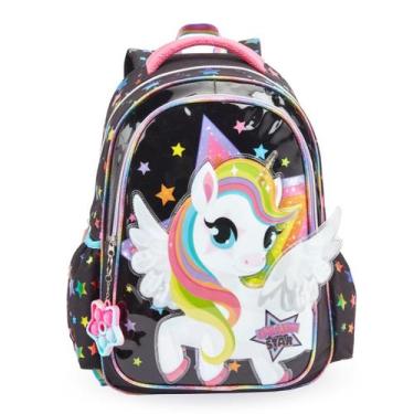 Imagem de Mochila Costas Unicornio Power Rock Star Meninas Escolar - Denlex