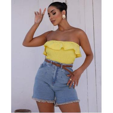 Imagem de Shorts jeans mom feminino cintura alta com cinto 24186 - CONSCIÊNCIA, 