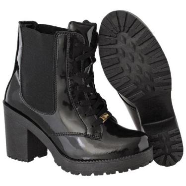 Imagem de Bota Coturno Feminino Cano Baixo Verniz Preto Cr Shoes 1705 - Crshoes,