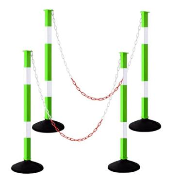 Imagem de Alyoen Poste Delineador de Tráfego com Base Ponderada e Colares Reflexivos, Cones de Estacionamento Ajustáveis, Suporte de Barreira de Entrada de Automóveis Laranja com Correntes de 4 Pés para Control