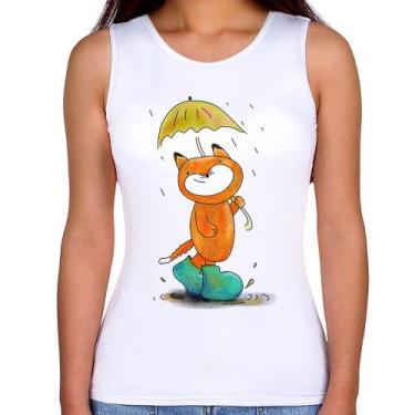Imagem de Regata Feminina Raposa Fofinha Na Chuva - Foca na Moda, Branco, M
