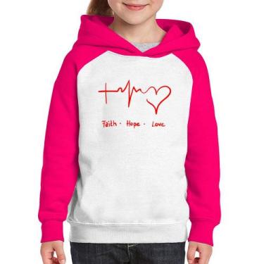 Imagem de Moletom Infantil Fé, Esperança, Amor - Foca na Moda, Branco, Rosa, 8