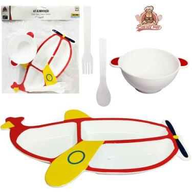 Imagem de Kit alimentacao / papinha + tigela e talher de plastico aviaozinho bon