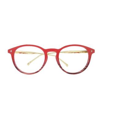 Imagem de Armação Oculos Grau  Redondo Haste Metal Premium - GV, Vermelho