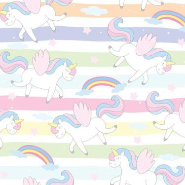 Imagem de Papel de Parede Unicórnios no Arco Iris 57x270cm - Quartinhos