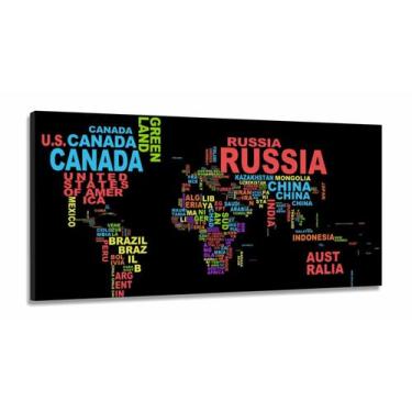 Imagem de Quadro Decorativo Mapa Mundi letras em Tecido Canvas 130x60 - Wall Fra