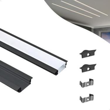 Imagem de Perfil De Led Embutir 24mm Slim 2m De Aluminio Para Gesso Preto - Vled