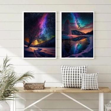 Imagem de Kit 2 Quadros Decorativos Aurora Boreal 24x18cm - com vidro - Quadros 