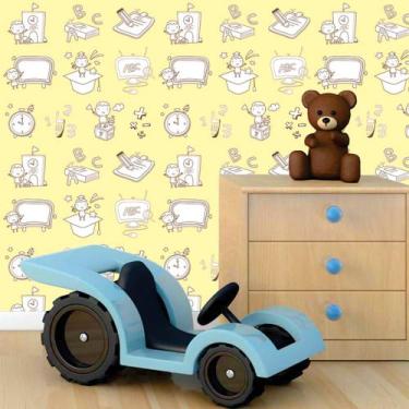 Imagem de Papel de Parede Infantil Desenhos Escolares, Alfabeto e Números - Pape