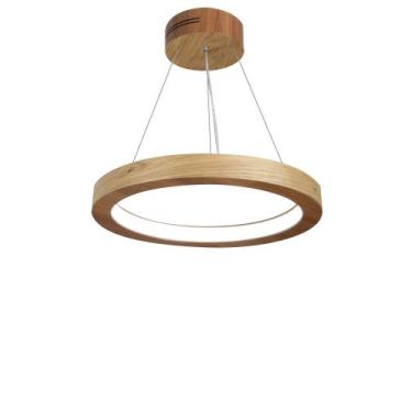 Imagem de Lustre LED 22W Sirius Pendente Madeira Sala Jantar arco 40cm - Madeluz