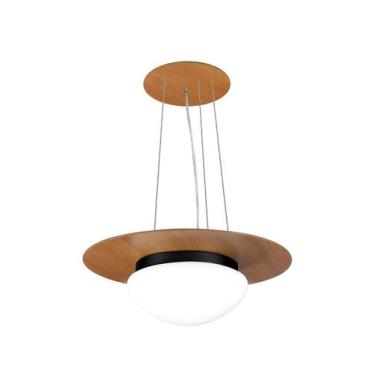Imagem de Pendente de Madeira Saturno Vidro Oval 40 cm Freijó/Preto - Madeluz