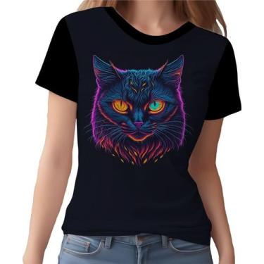 Imagem de Camisa Camiseta Estampada T-shirt Face Gato Neon Felino 2 - Enjoy Shop