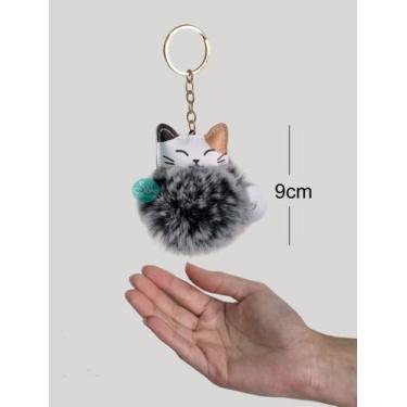 Imagem de Chaveiro Gato Pompom Fofo Macio Pingente Bolsa Mochila 9cm - Becky, Pr